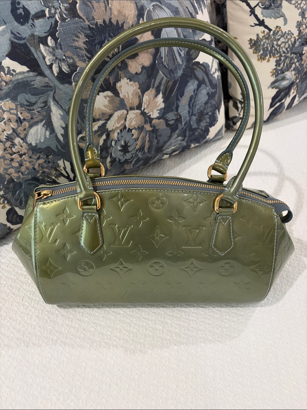 Louis Vuitton Green Vernis Alma-Style Satchel with Gold Hardware